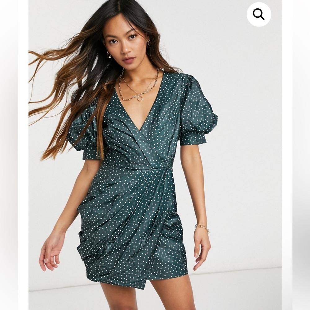 ASOS milkmaid structured wrap Green Polka Dot Mini coquette Dress